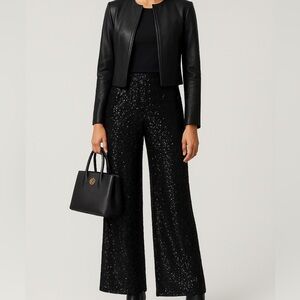 Banana Republic Sparkling Sequined Black Wide-Leg Trousers SZ S